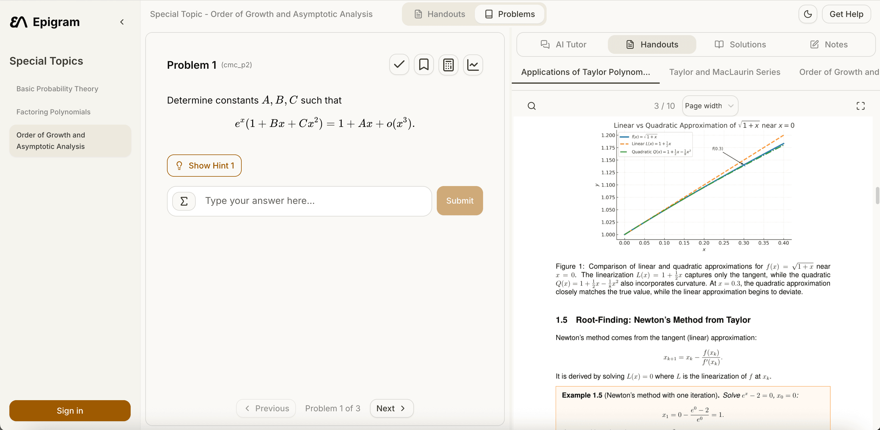 Handouts beside problems