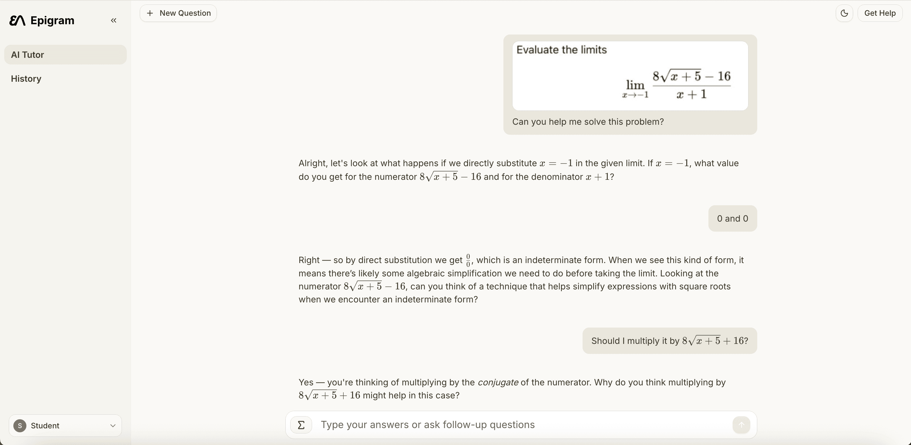 AI tutor providing step-by-step guidance
